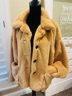 Mustard Faux Fur Button-Front Jacket - Camel